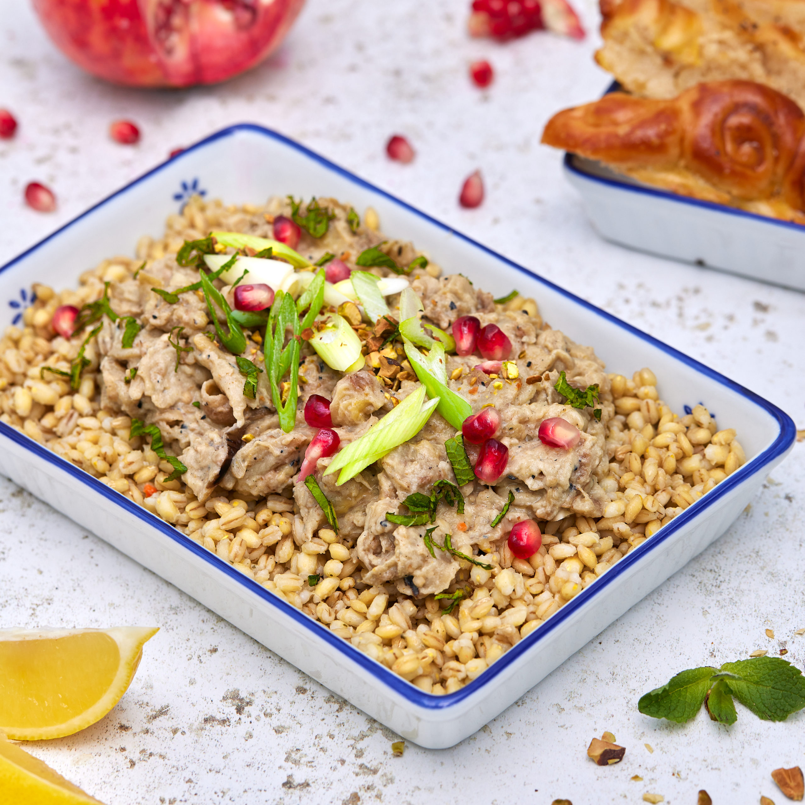 Baba Ganoush, Barley & Pomegranate Salad 1